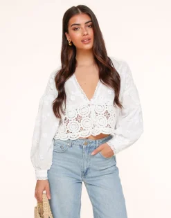 Olivia & Kate Tops-Witte V-Hals Details-Blouse