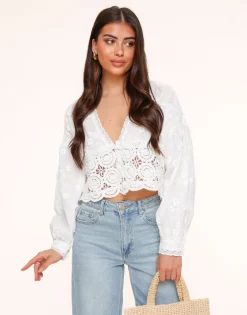 Olivia & Kate Tops-Witte V-Hals Details-Blouse