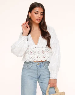 Olivia & Kate Tops-Witte V-Hals Details-Blouse
