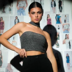 Olivia & Kate Tops-Zilveren Glitter Choker-Top