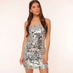 Olivia & Kate Jurken-Zilveren Tall Grote Pailletten Strapless-Jurk