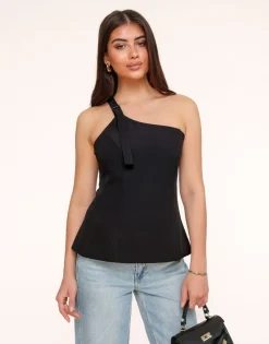 Olivia & Kate Tops-Zwarte Asymmetrische Open Rug-Top