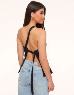 Olivia & Kate Tops-Zwarte Asymmetrische Open Rug-Top