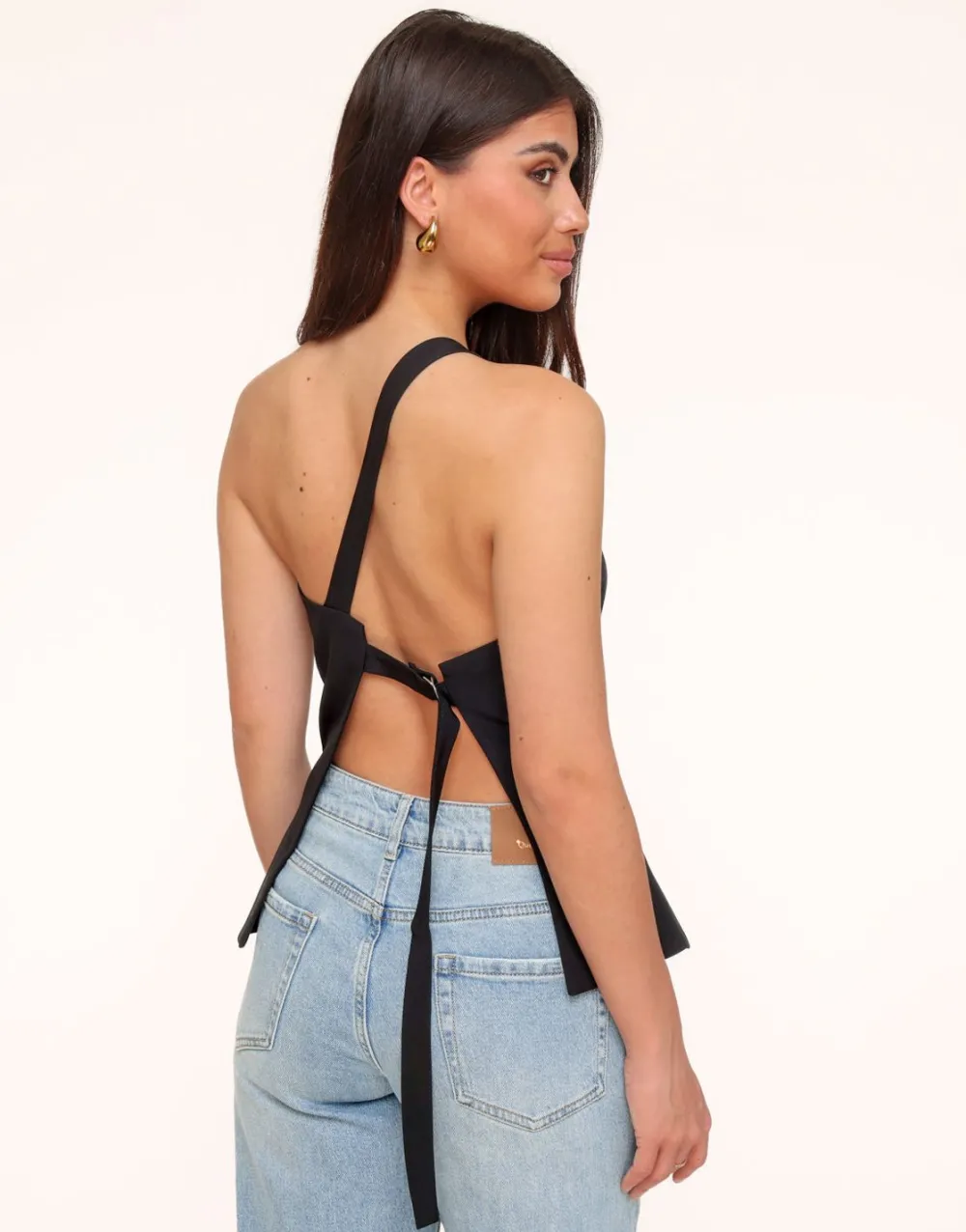 Olivia & Kate Tops-Zwarte Asymmetrische Open Rug-Top