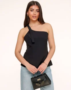 Olivia & Kate Tops-Zwarte Asymmetrische Open Rug-Top