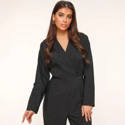 Olivia & Kate Jumpsuits-Zwarte Glitter Stenen Lange Mouwen-Jumpsuit