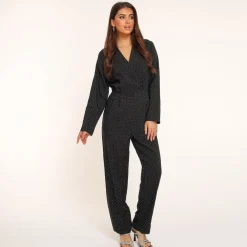 Olivia & Kate Jumpsuits-Zwarte Glitter Stenen Lange Mouwen-Jumpsuit