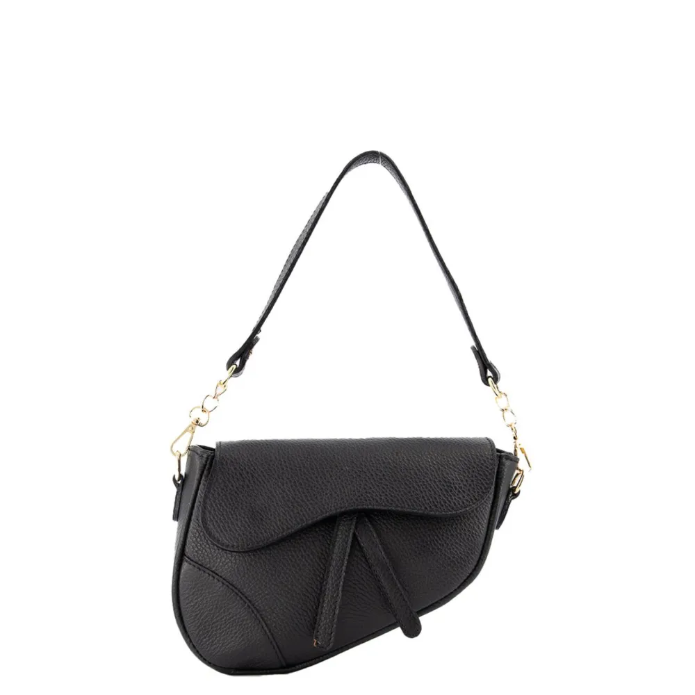 Olivia & Kate Tassen-Zwarte Leren Saddle-Tas
