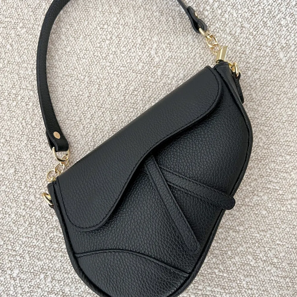 Olivia & Kate Tassen-Zwarte Leren Saddle-Tas