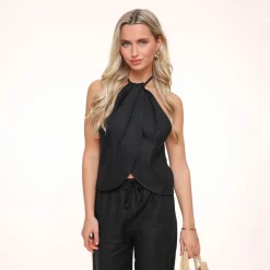 Olivia & Kate Tops-Zwarte Linnen Halter-Top