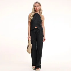 Olivia & Kate Tops-Zwarte Linnen Halter-Top