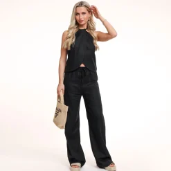Olivia & Kate Tops-Zwarte Linnen Halter-Top