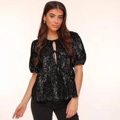 Olivia & Kate Tops-Zwarte Pailletten Strikjes-Top