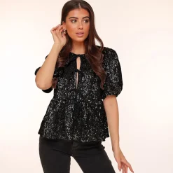 Olivia & Kate Tops-Zwarte Pailletten Strikjes-Top