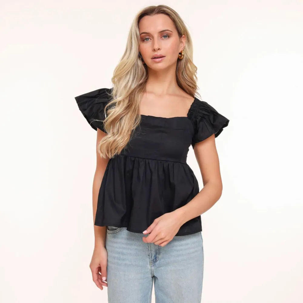 Olivia & Kate Tops-Zwarte Ruffel Ss Mouwen-Top