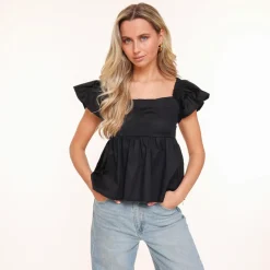 Olivia & Kate Tops-Zwarte Ruffel Ss Mouwen-Top