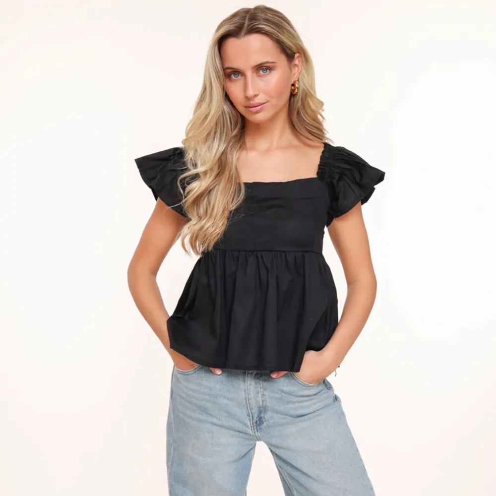 Olivia & Kate Tops-Zwarte Ruffel Ss Mouwen-Top