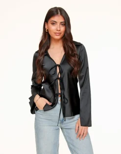 Olivia & Kate Tops-Zwarte Satijnen Strikjes-Top