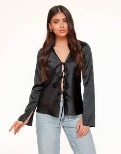 Olivia & Kate Tops-Zwarte Satijnen Strikjes-Top