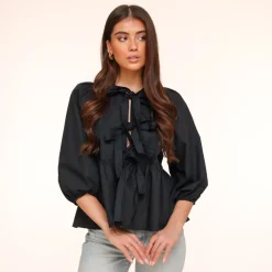 Olivia & Kate Tops-Zwarte Strikjes 3/4 Mouwen-Blouse