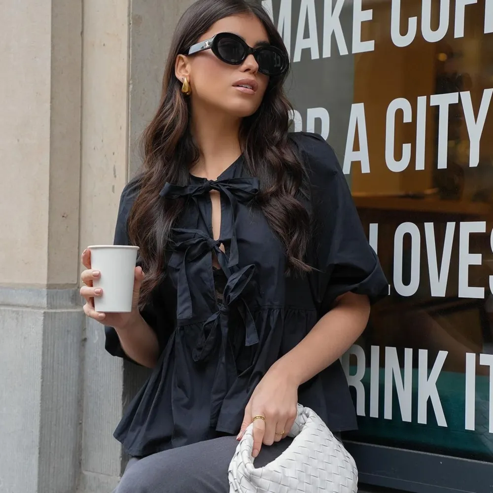 Olivia & Kate Tops-Zwarte Strikjes 3/4 Mouwen-Blouse
