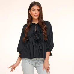 Olivia & Kate Tops-Zwarte Strikjes 3/4 Mouwen-Blouse