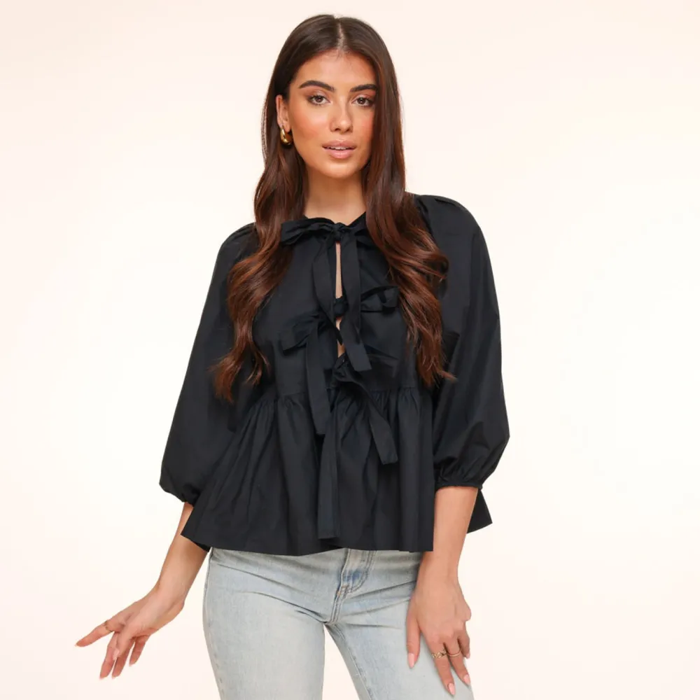 Olivia & Kate Tops-Zwarte Strikjes 3/4 Mouwen-Blouse